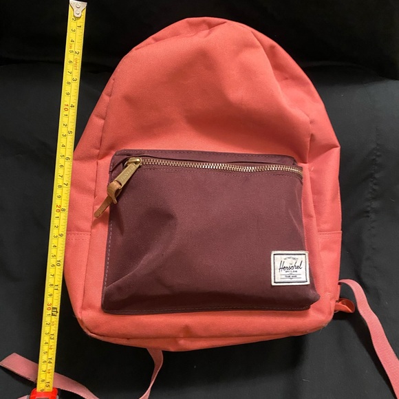 Herschel backpack, coral and maroon. 14”H 10”L 5-6”W - Picture 3 of 7